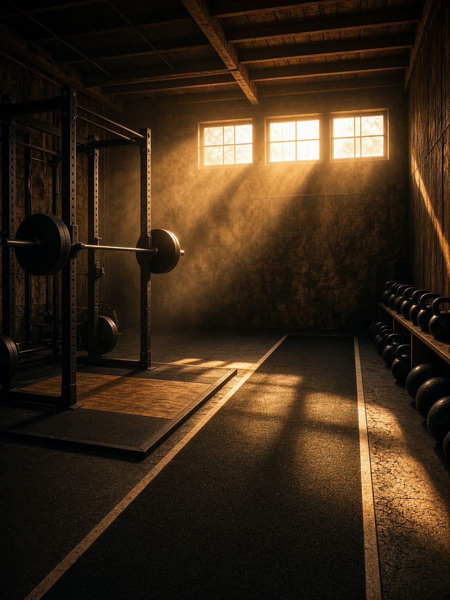 Sunlit squat rack and turf